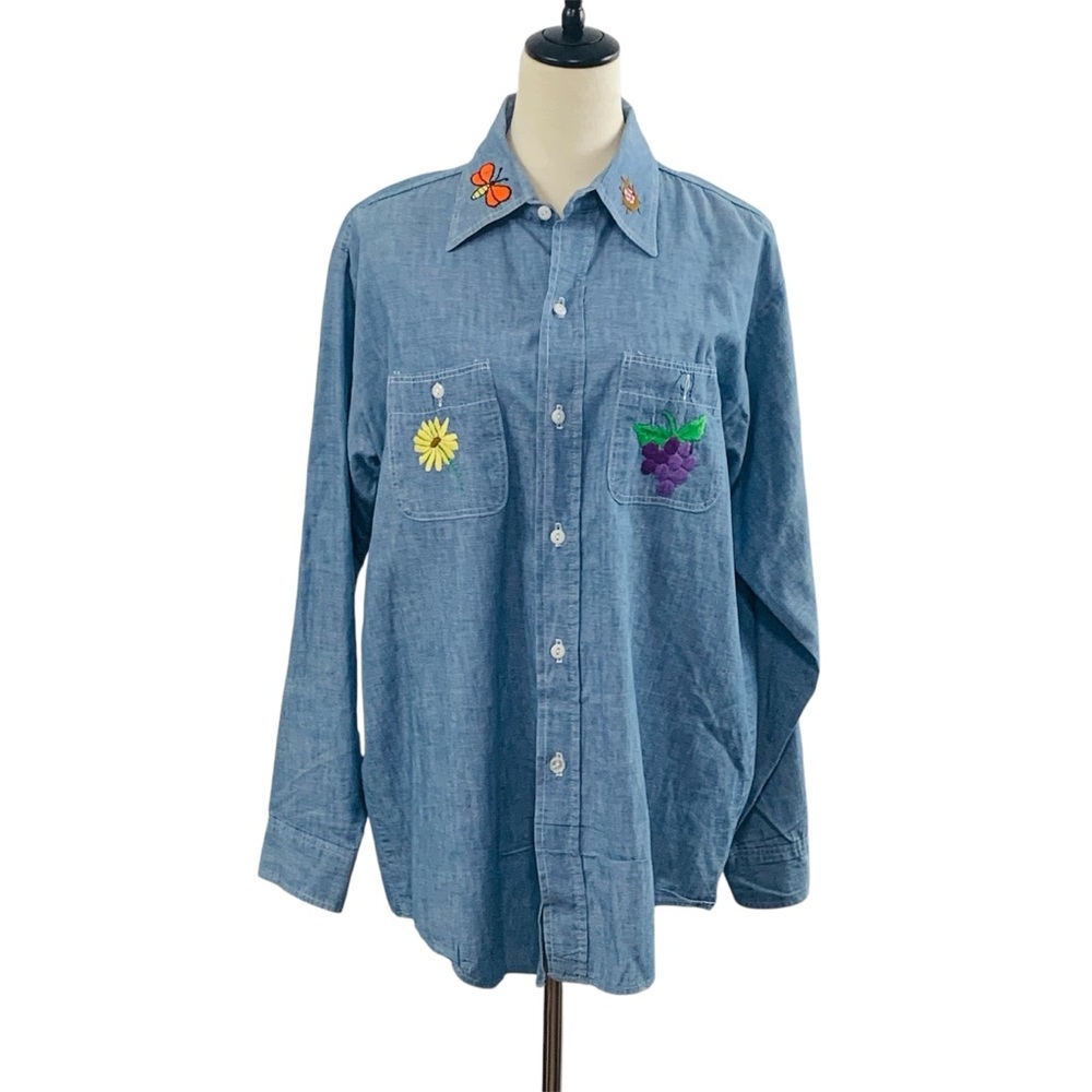 Vintage | Ely Cotton Embroidered Button Down Shirt
